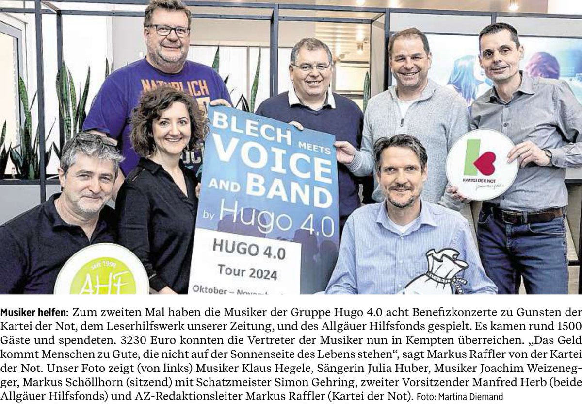 Hugo40_Konzerte's tweet photo. ...und weitere 3.250 Euro an Spenden gehen an die Kartei der Not und den Allgäuer Hilfsfonds e.V. - beides Hilfswerke der @AZ_Allgaeu.

#allgaeu https://t.co/FPCpDron9j