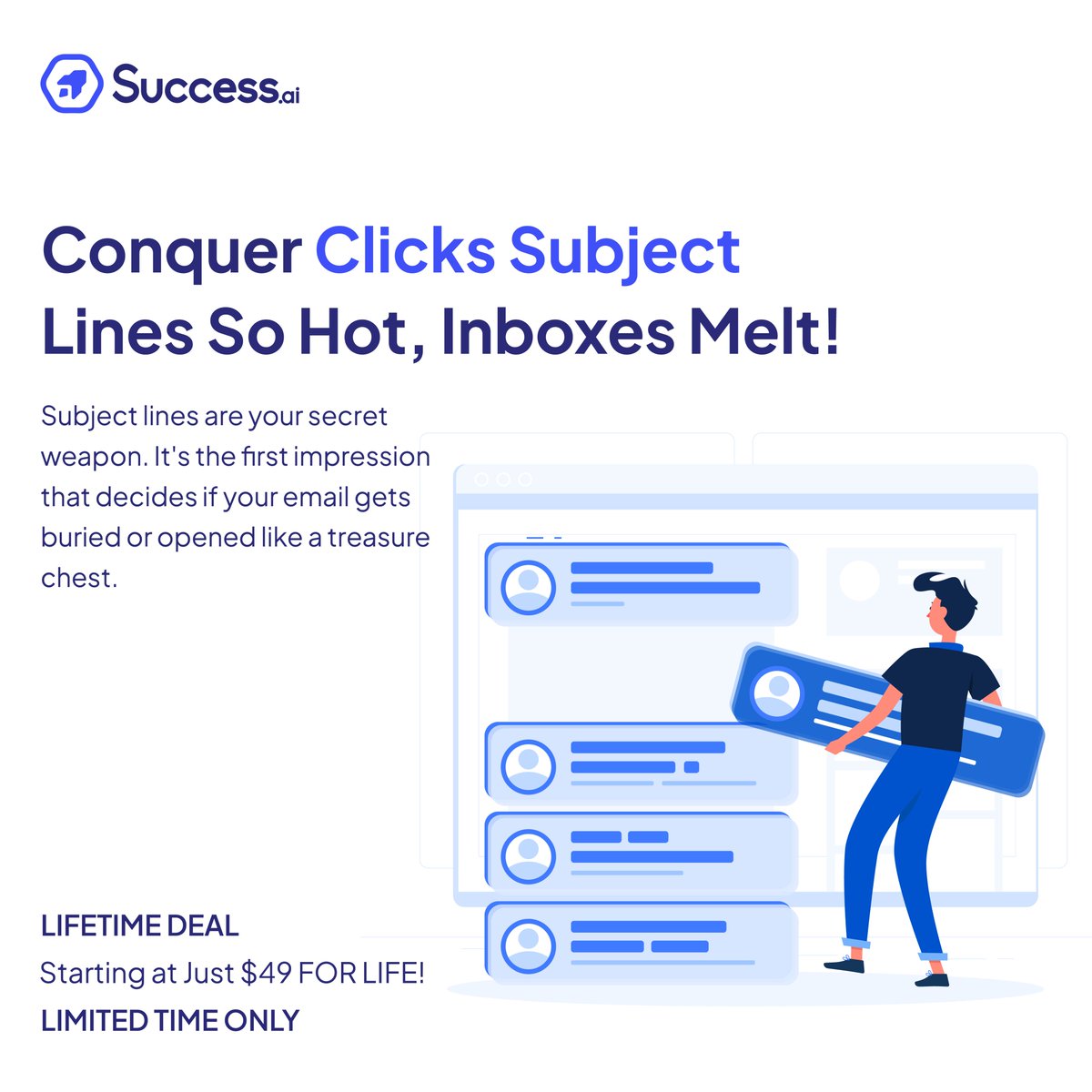 DigitalDiana78's tweet image. Short attention spans + fierce inbox competition = Winning subject lines. Dominate your email game with Success.ai&apos;s AI Writer. Get your LIFETIME DEAL for just $49! 

#EmailMarketing #SubjectLineMagic #AIWriting #SuccessAi