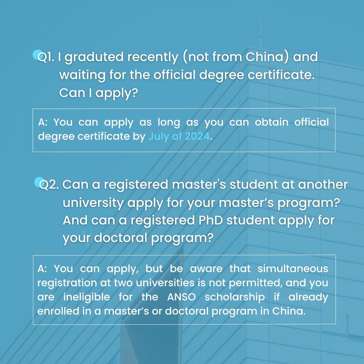 StudyatUSTC's tweet photo. Calling all aspiring #postgraduates for the 2024 #USTC admissions!
Are you ready to take your academic journey to the next level? Check out our guide for a smooth application process and scan the QR code for a full #FAQs list!
#2024USTCAdmissions #StudyatUSTC #中科大 https://t.co/pdawZl6L22