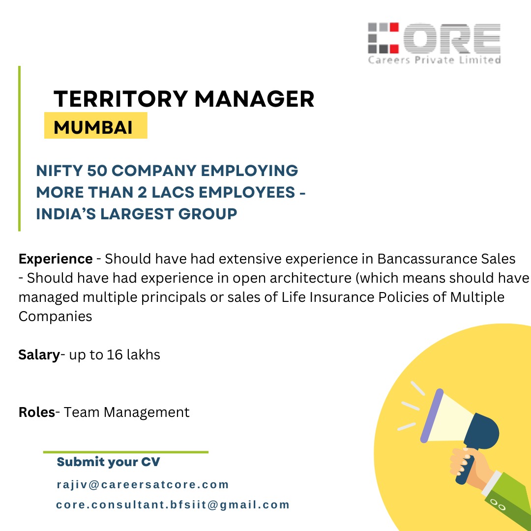 APPLY NOW!

#territorymanager #mumbaijob #teammanagement #communicationskills #bankingsector #bankjob #insuranceprofile #lifeinsurancejob