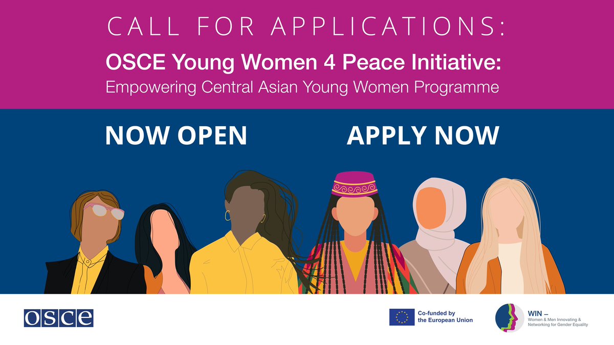 osce.org/secretariat/56…
The call for applications for the OSCE Young Women 4 Peace Initiative in Central Asia, launched by the OSCE Secretary General Helga Maria Schmid, is open now! 

🗓️ Deadline: 29 February 2024 
#WinGenderEquality #EUForeignPolicy #YoungWomen4Peace