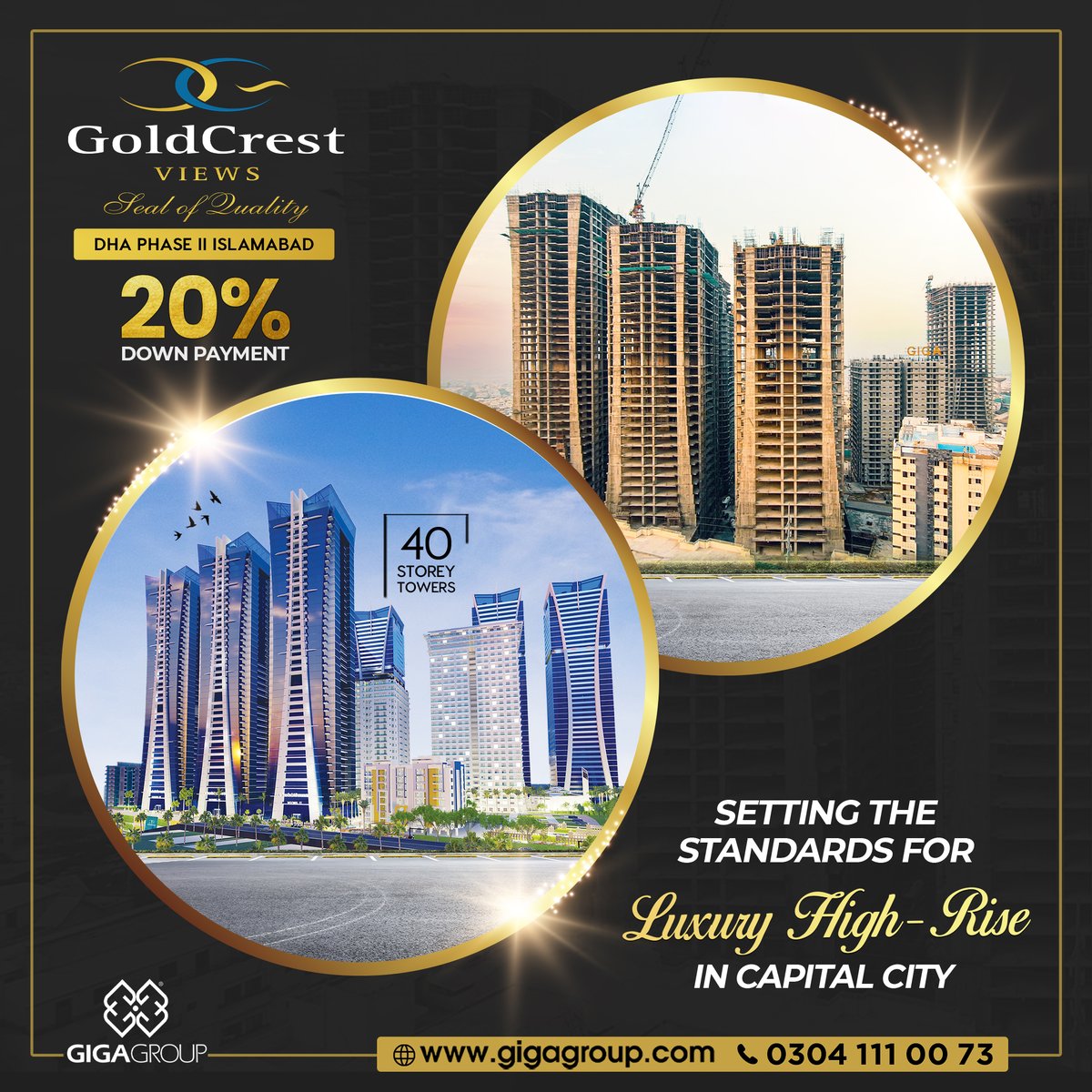 Setting the standards for luxury High-Rise in capital city! Enjoy the luxury lifestyle at 𝗚𝗼𝗹𝗱𝗰𝗿𝗲𝘀𝘁 𝗩𝗶𝗲𝘄𝘀 Islamabad by booking your 𝘀𝘁𝘂𝗱𝗶𝗼, 𝟭, 𝟮, 𝟯 𝗮𝗻𝗱 𝟰 𝗯𝗲𝗱𝗿𝗼𝗼𝗺 𝗹𝘂𝘅𝘂𝗿𝘆 𝗮𝗽𝗮𝗿𝘁𝗺𝗲𝗻𝘁𝘀 𝗮𝗻𝗱 𝗽𝗲𝗻𝘁𝗵𝗼𝘂𝘀𝗲𝘀 on 𝟐𝟎% 𝗗𝗼𝘄𝗻…