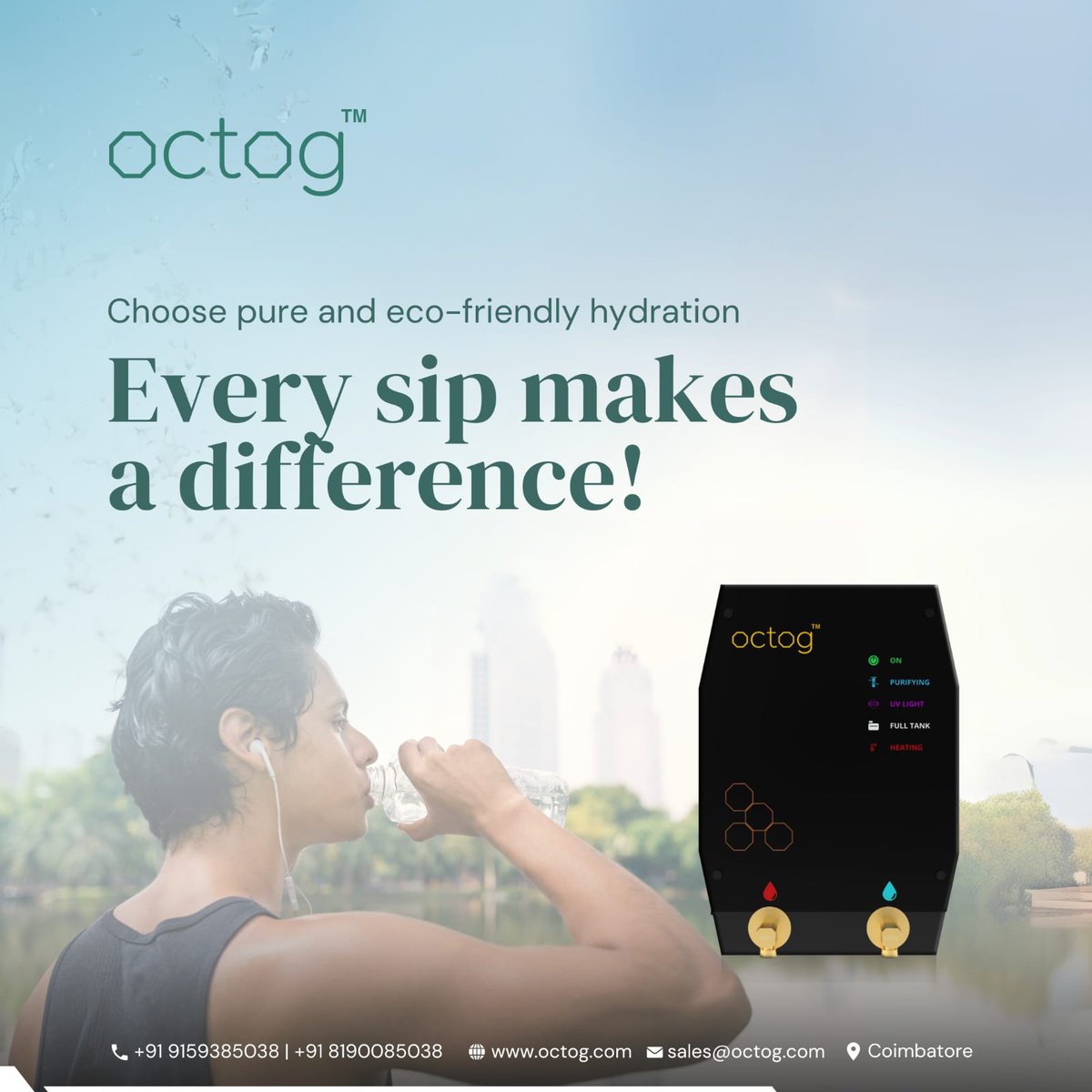 Quench your thirst responsibly with Octog water purifiers! 💧 Every sip is a step towards a cleaner planet. 

Reach out at

📱+91- 9159385038 
+91- 8190085038
📧sales@octog.com
Website:octog.com

 #InnovativeWaterSolutions
