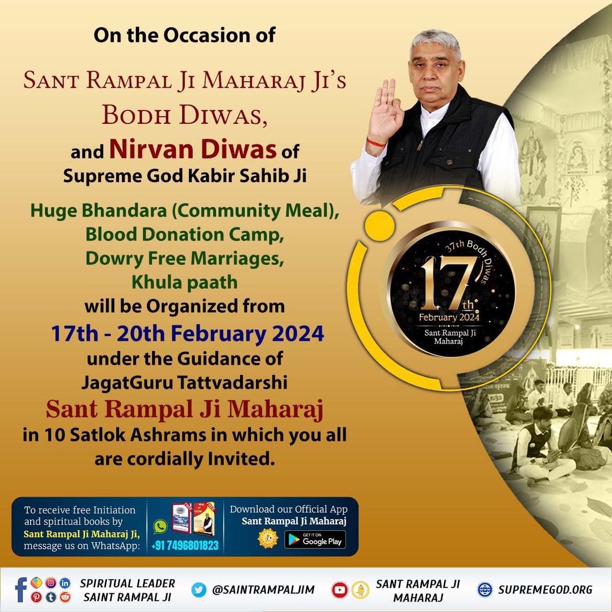 AadyaSingh2122's tweet photo. #Bhandara_Invitation_To_World on the occasion of Sant Rampal Ji Maharaj Ji's Bodh Diwas and Nirvan Diwas.
2Days Left For Bodh Diwas https://t.co/EG4vjgmpQy