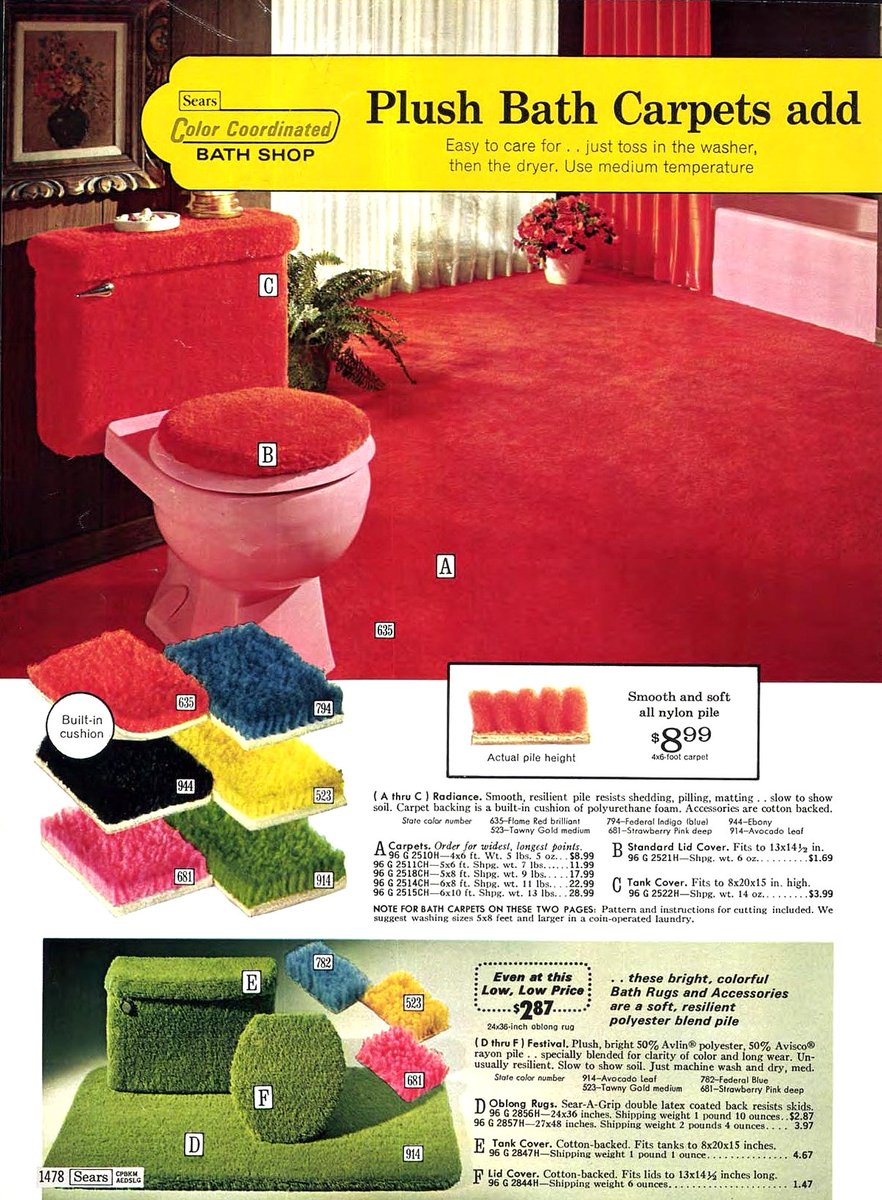 RetroManWorld's tweet photo. #1970s #decor #shag #toilet 
Sears Bathroom Carpet - 1971 https://t.co/GXOVX2LSqD