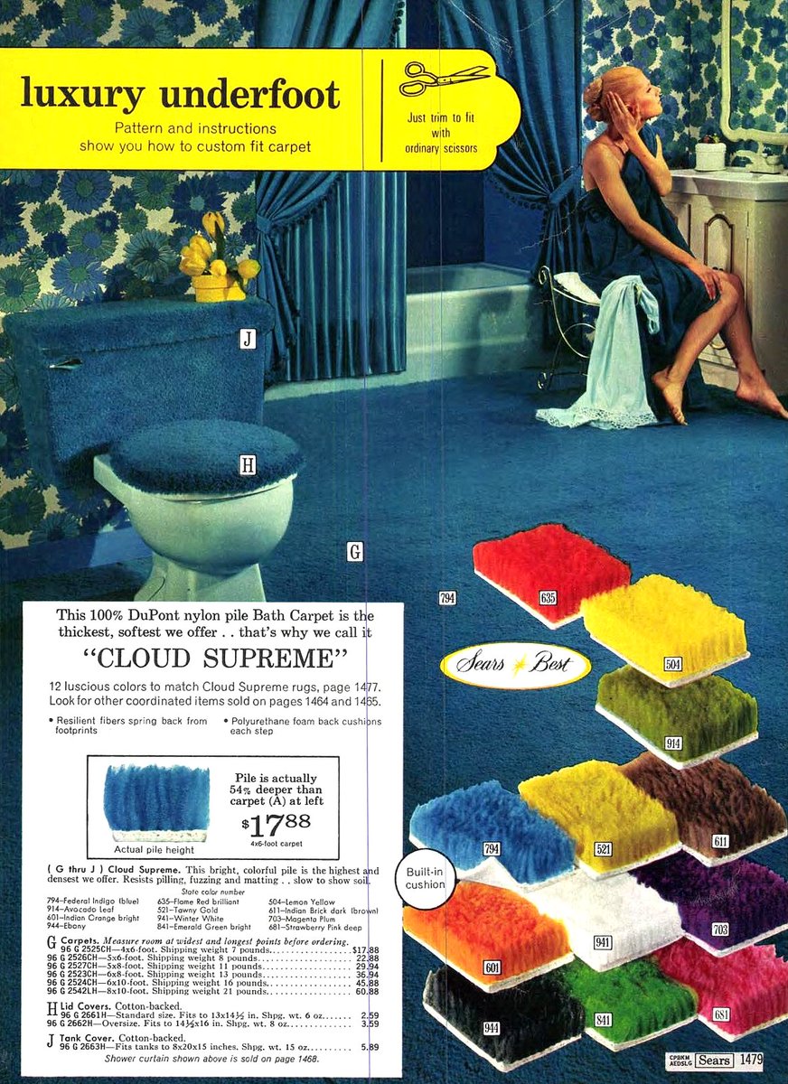 RetroManWorld's tweet photo. #1970s #decor #shag #toilet 
Sears Bathroom Carpet - 1971 https://t.co/GXOVX2LSqD