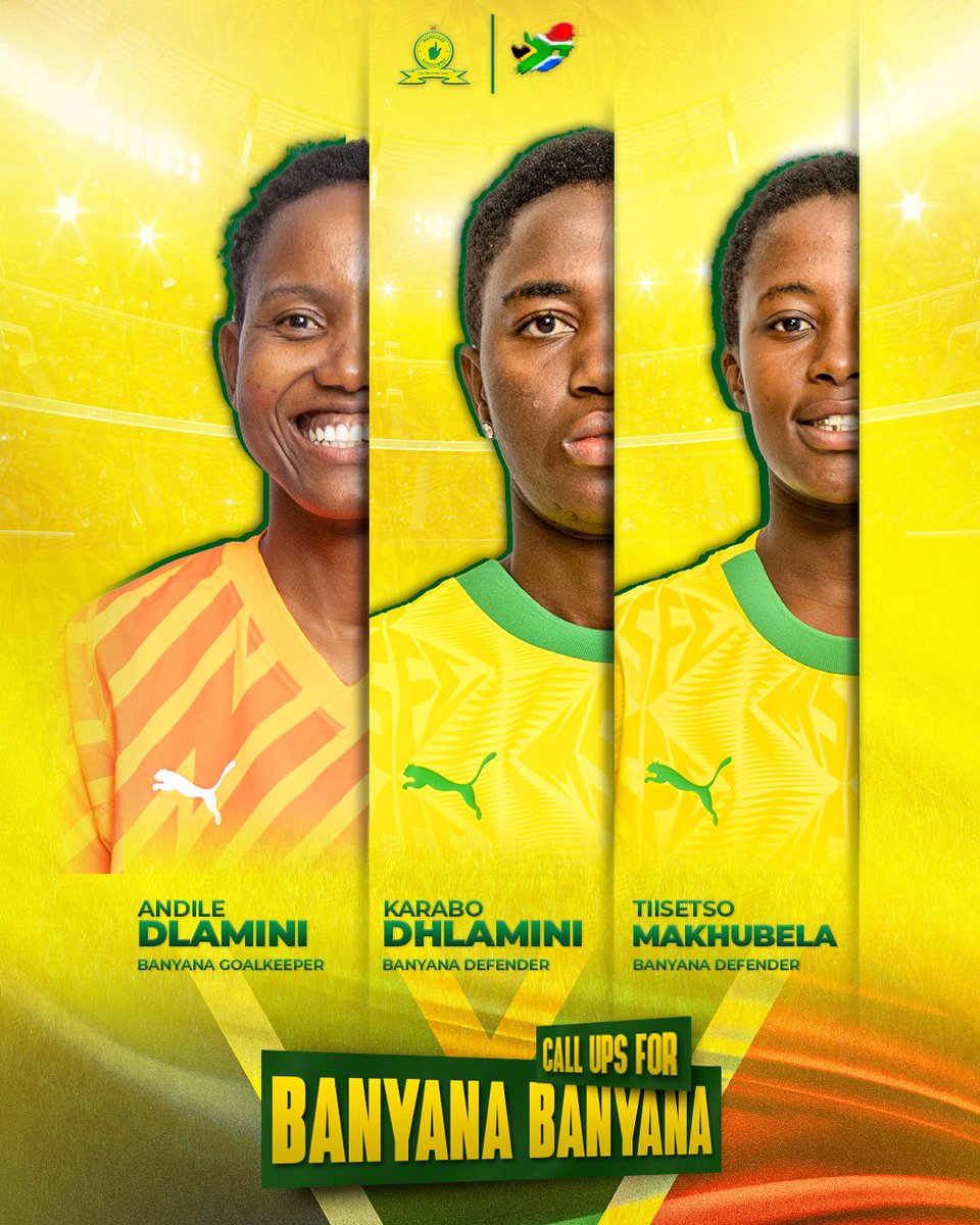 SundownsLadies's tweet photo. 𝟳 𝗠𝗔𝗦𝗔𝗡𝗗𝗔𝗪𝗔𝗡𝗔 𝗣𝗟𝗔𝗬𝗘𝗥𝗦 𝗖𝗔𝗟𝗟𝗘𝗗 𝗨𝗣 𝗙𝗢𝗥 𝗡𝗔𝗧𝗜𝗢𝗡𝗔𝗟 𝗗𝗨𝗧𝗬 🇿🇦

Congratulations to our players who have been selected to represent South Africa at the Olympic Qualifiers! 🙌

#SundownsLadies https://t.co/woTnGmFTew