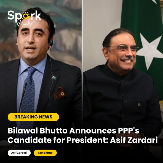 Bilawal Bhutto announces Asif Zardari as PPP's candidate for president 

 #BilawalBhutto #PPP #PresidentialCandidate #AsifZardari #PoliticalNews #PakistanPolitics #LeadershipDecision #PPPLeadership #Sparkpakistn #BhuttoLegacy #PresidentialRace #PoliticalDynasty