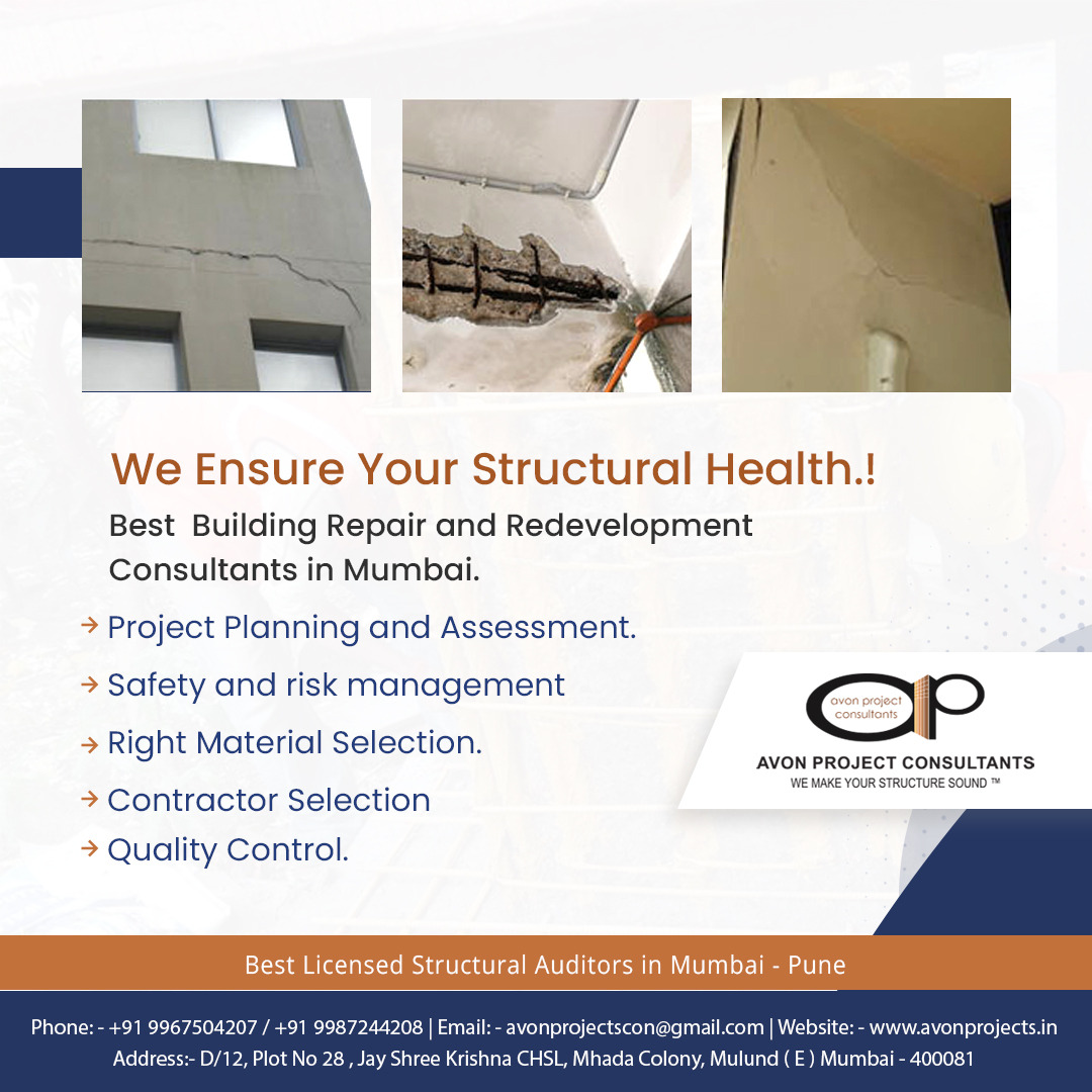 avonprojects's tweet photo. Best Building Repair and Redevelopment Consultants in Mumbai - Pune
We ensure your structural health. !!

Avon Project Consultants
Building Repair And Rehabilitation Consultant 
Licensed Structural Engineers.
Phone: - +91 9967504207 / 099872 44208 https://t.co/PyW7HbO4kb