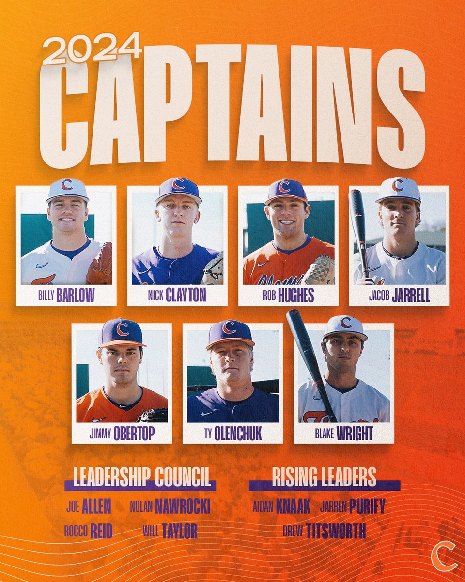 Meet the 2️⃣0️⃣2️⃣4️⃣ #Clemson leaders. 💪🐾💯 @Barlow10Billy @Nclayton07 @robbhughes13 @jacob_jarrell1 @jobertop_4 @tylerolenchuk @BlakeWr86324186 #Team127