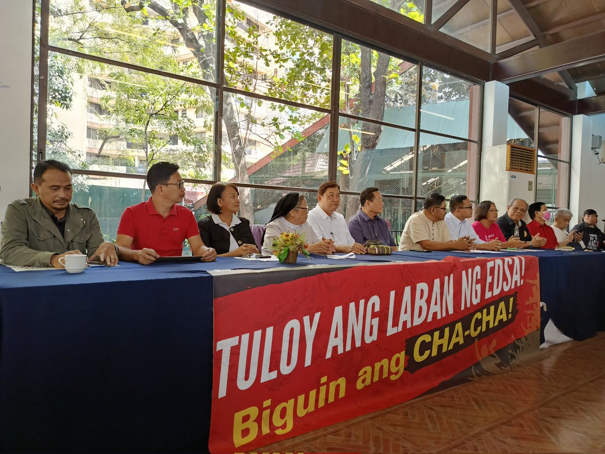 HAPPENING NOW: In preparation for the 38th anniversary of the EDSA People Power Uprising, No To ChaCha Network conducts 'TULOY ANG LABAN NG EDSA! Biguin ang CHA-CHA!' Presscon today, February 15, 2024. #NoToChaCha #EDSA38thAnniversary