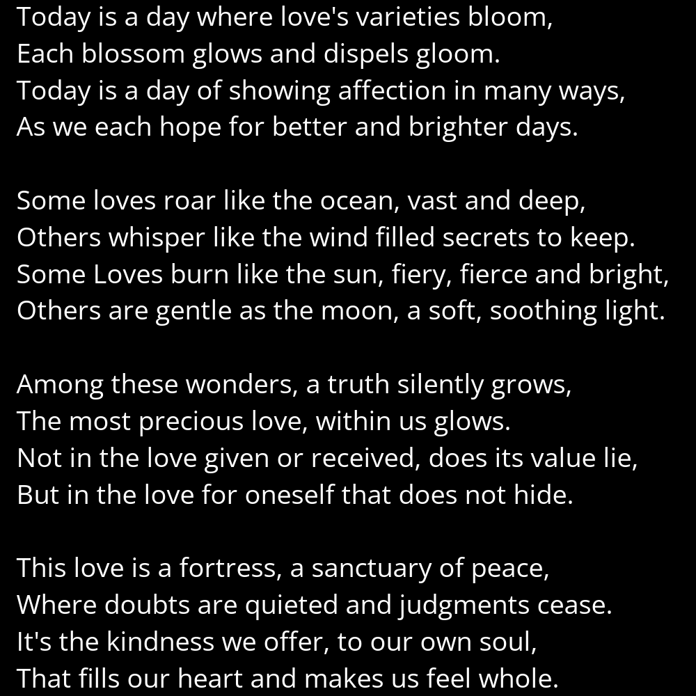 GeometricPoems's tweet photo. Today is Valentine's Day, don’t forget to show yourself some love.

https://t.co/SF9kFyt9zx

#GeometricPoems #WritingCommunity #PoetryTwitter #PoetryCommunity #Poem #Poet #Poetry https://t.co/o3ikLC5Q3G