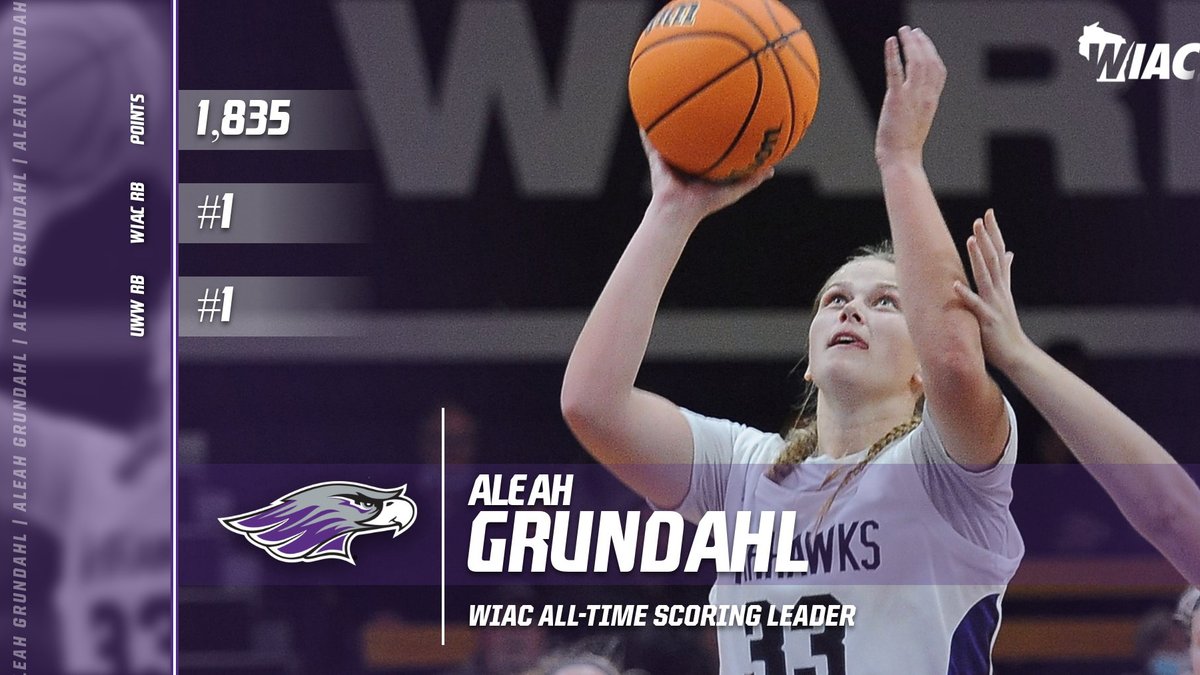 🚨 RECORD ALERT 🚨 With her 14th point tonight, @uwwwomenshoops senior forward Aleah Grundahl has become the @wiacsports all-time leading scorer! Grundahl now has 1,835 points to break a record that has stood since 1995! #PoweredbyTradition