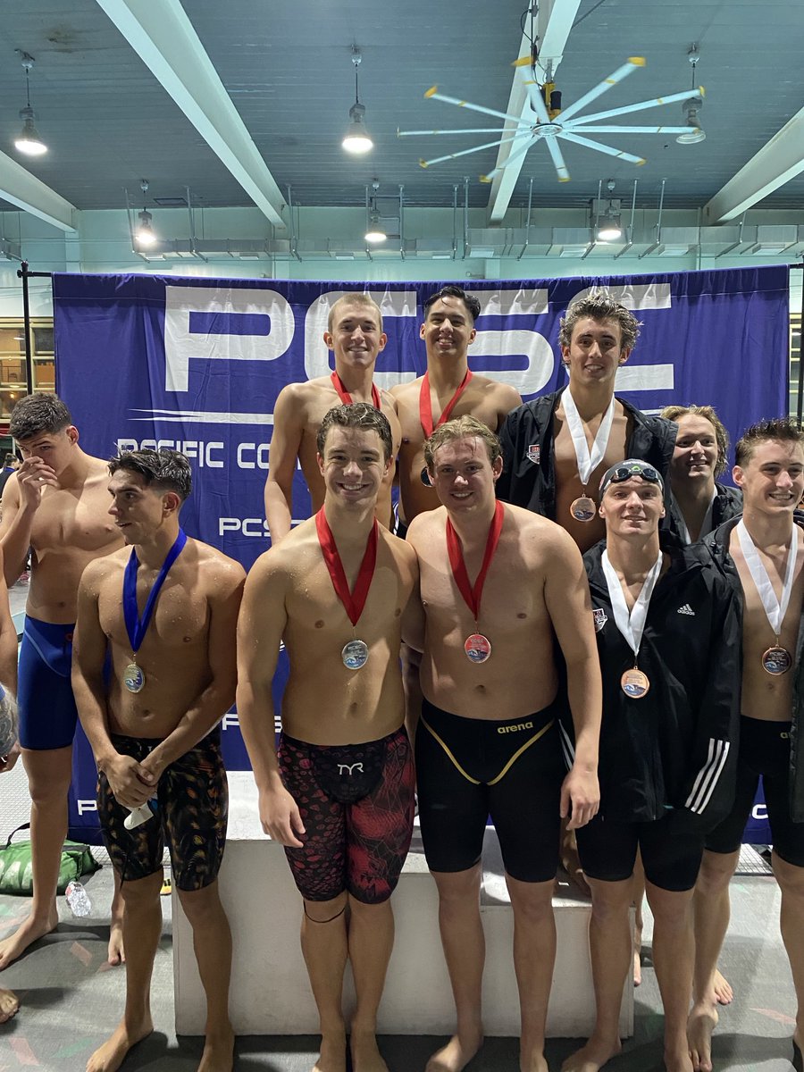 Double bang!  Men’s 4x50 medley relay came from behind to grab 2nd at PCSCs posting the 4th fastest time in CUI history at 1:31.76.  Thatcher Grooms, Jack Harris, Jayden Hernandez, and Chris Haygood laid the wood!! #swimforHIM