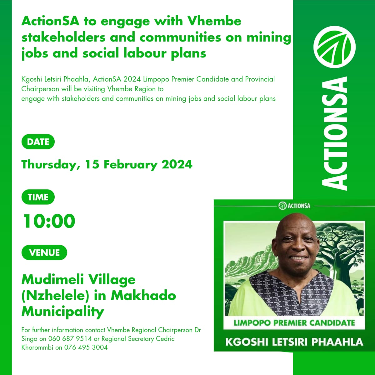 LetsiriKgoshi's tweet photo. All roads are today leading to Njelele area for our date with mining communities around the Vhembe area. Our first stop is to visit the Royal kraal to meet and greet the local chief before engaging stakeholders. Power to the green Mamba. https://t.co/0SAnDfe8zL