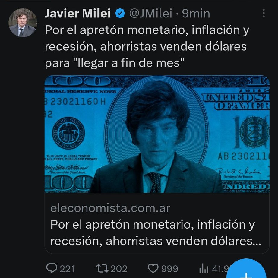 HaL______'s tweet photo. El Presidente de la Nación se jacta de asfixiar económicamente a su población y obligarla a usar ahorros para sobrevivir al ajuste.
Reitero, lo novedoso de este gobierno no es el extremismo ideológico ni el delirio místico, lo nuevo es la crueldad como guía de acción política. https://t.co/cnhqXphq2K