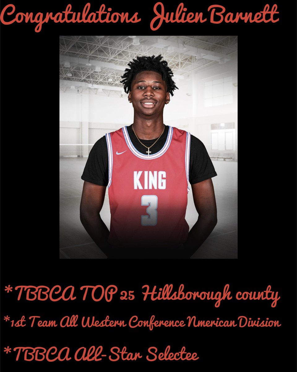 Congratulations to Julien Barnett <a href="/julienbarnett12/">Julien Barnett</a> for being selected for 1st Team all Western Confrence National Division, TBBCA Top 25 in Hillsborough county, and TBBCA ALL-Star Selectee. ForeverA🦁

<a href="/FryeChuck/">Chuck</a> <a href="/BayAreaHoopsfl/">Reg Burke ΦΒΣ🤘🏾</a>