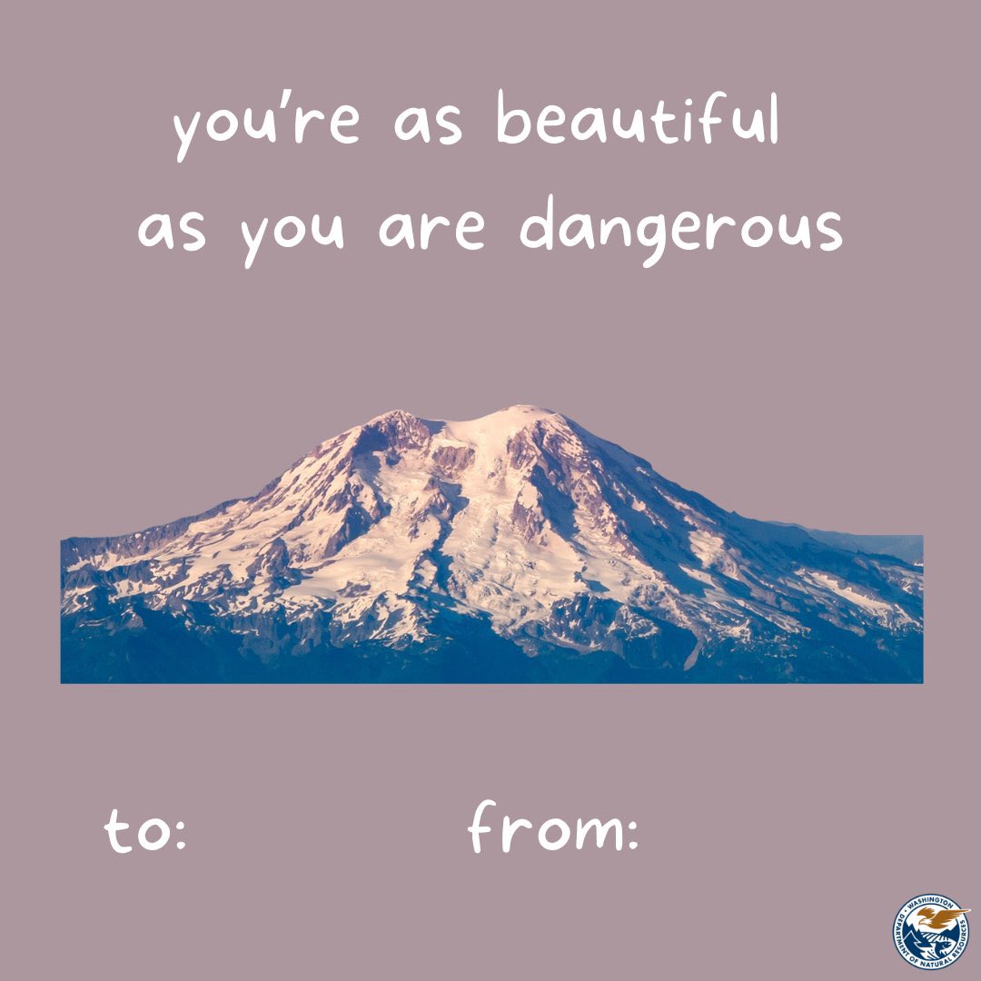 Mount Rainier (@mountrainierwa) on Twitter photo Good night, Meatbags. Good work. Sleep well. I'll most likely kill you in the morning. ❤️🔥
Valentine credit: <a href="/waDNR/">Washington State Dept. of Natural Resources</a> Good night, Meatbags. Good work. Sleep well. I'll most likely kill you in the morning. ❤️🔥
Valentine credit: <a href="/waDNR/">Washington State Dept. of Natural Resources</a>
