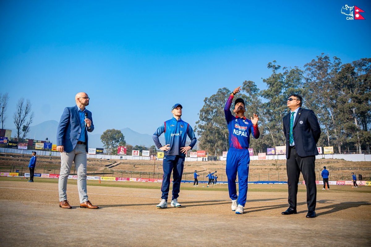 CricketNep's tweet photo. Toss Update 🪙 | 🇳🇵vs 🇳🇦

Namibia have won the toss and will be fielding first at TU 🔥

#weCAN | #OneBallBattles | #WorldCupYear2024 | #NepalCricket https://t.co/ikWB2qWYST