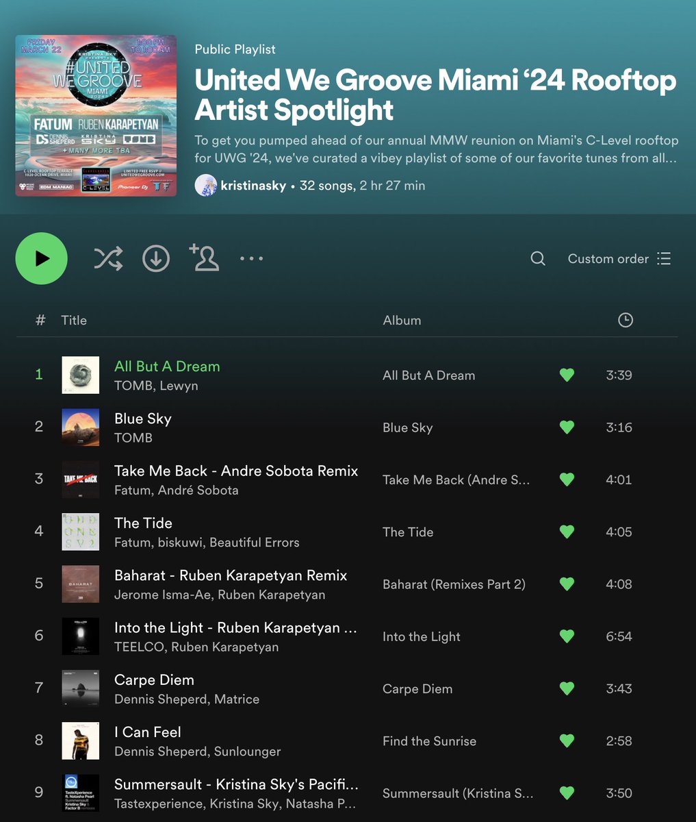 Get to know the amazing artists who will be soundtracking your 2024 rooftop experience in Miami 🎧 Will update as more DJs are announced 🫡🌴 Follow the playlist 👉🏼 open.spotify.com/playlist/49Q6u… #miami #mmw