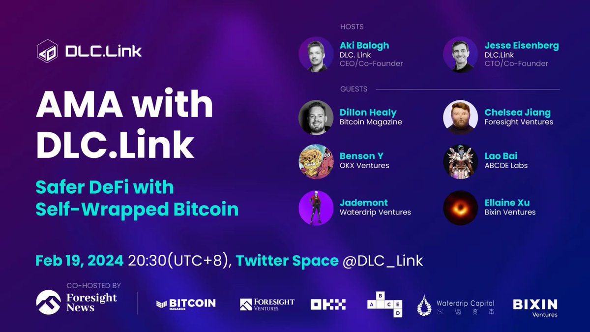 Mark your calendars for @DLC_Link's AMA on Feb 19, 2024, at 20:30 UTC+8, featuring Bixin Ventures' partner @EllaineXu. Dive into the technical nuances, recent breakthroughs, and the innovative business approach of our portfolio, DLC.Link. Don't miss out on…
