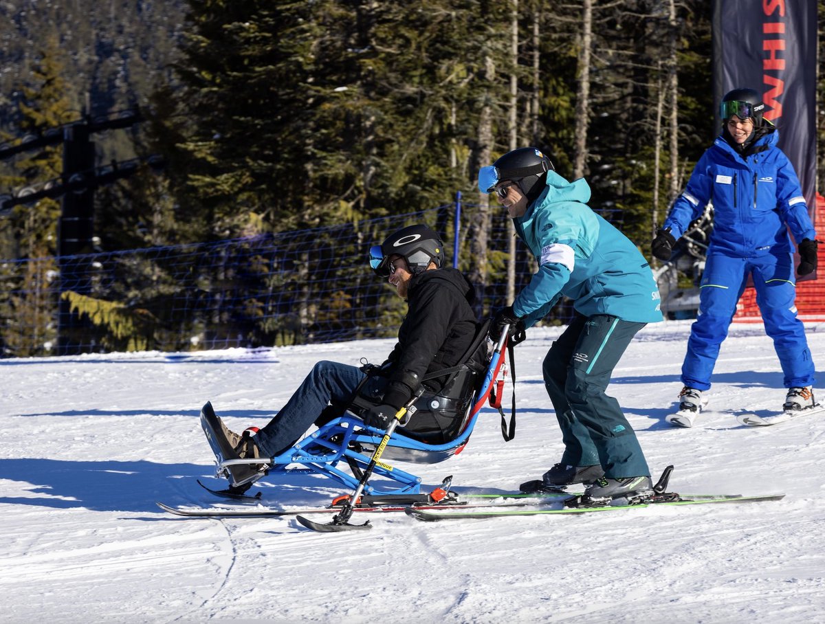 WeAreInvictus's tweet photo. The IGF Executive Team and our Patron, Prince Harry, The Duke of Sussex along with Meghan, The Duchess of Sussex today were introduced to some of the various forms of winter adaptive sport that the competitors will be experiencing next year at the Invictus Games Vancouver Whistler 2025 presented by @ATCO and @Boeing 

Thank you to the Whistler Blackcomb Adaptive Programme for educating us.