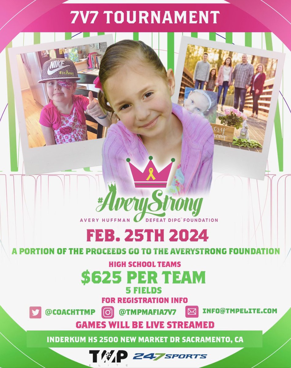 End of the Month is approaching make sure you sign your team up for the #AVERYSTRONG💪 Tournament with <a href="/TMPMafia7v7/">TMPEliteNational7v7</a> <a href="/TMPsouthbay7v7/">TMPsouthbay7v7</a> ‼️

Ball 🏈 for a Cause ⚕️
