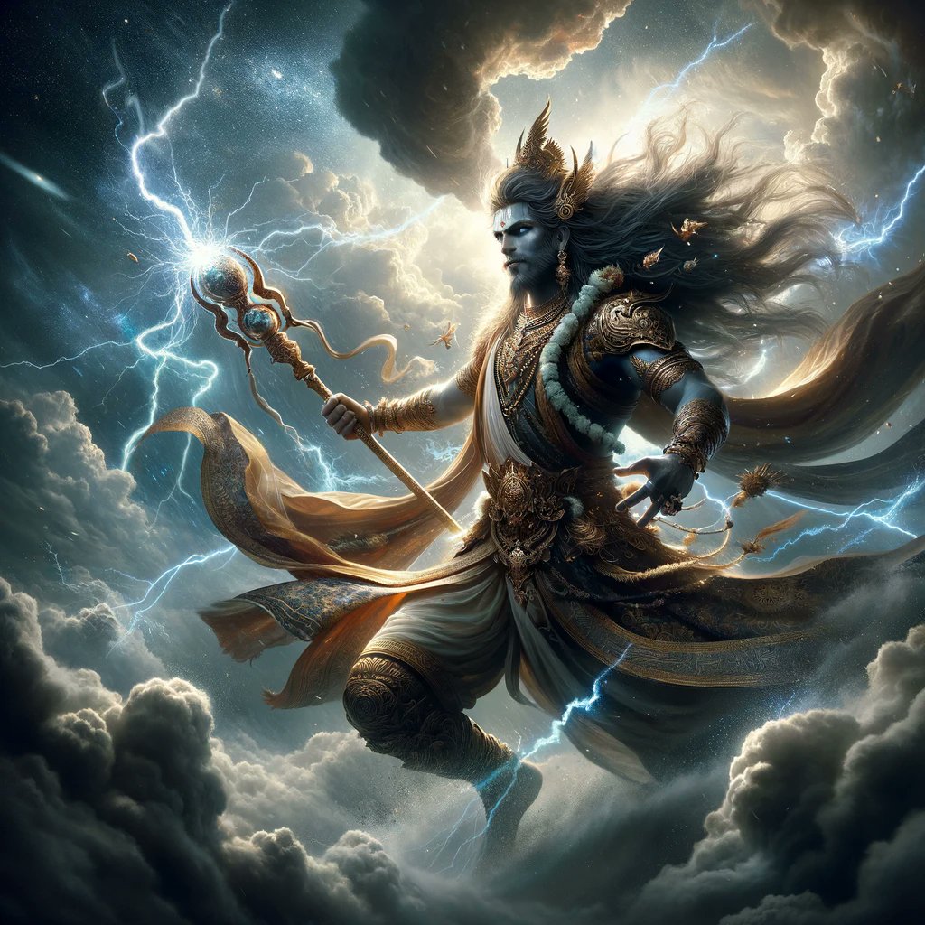 ArchaiaGegonota's tweet image. In ancient Pakistan, the most revered deity was Indra, the king of gods in Vedic religion, symbolizing war and weather. Revered for his strength and valor, Indra wielded the thunderbolt, controlling storms and rains, ensuring prosperity and victory. #Gods #AncientMythology