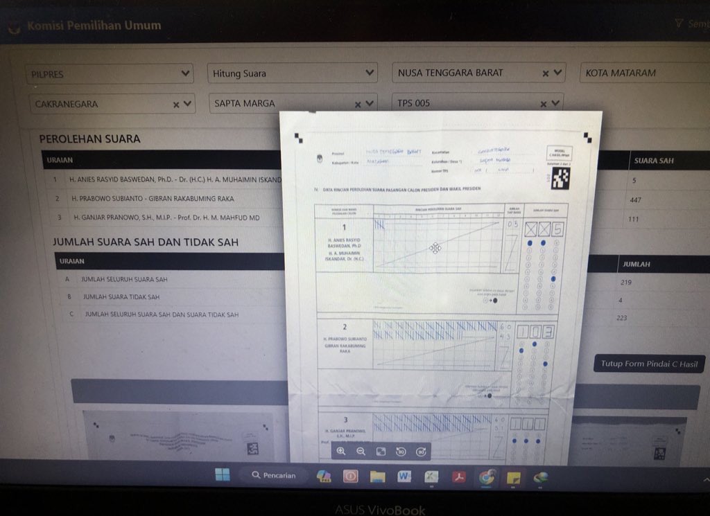 FKudby's tweet photo. @MrKrisssss22 Ini salah 2 dr Lokasi TPS yg Rendom sy Cek sendiri 
Foto 1:
Form C 01 = 5 vs Input KPU 5 OK
Form C 02 = 103 vs Input KPU 447 ???
Form C 03 = 111 vs Input KPU 111 OK

Foto 2:
Form C 01 = 126 vs Input KPU 0 ???
Form C 02 = 109 vs Input KPU 400 ???
Form C 03 = 16 vs Input KPU 0 ??? https://t.co/x4sb9W7N73