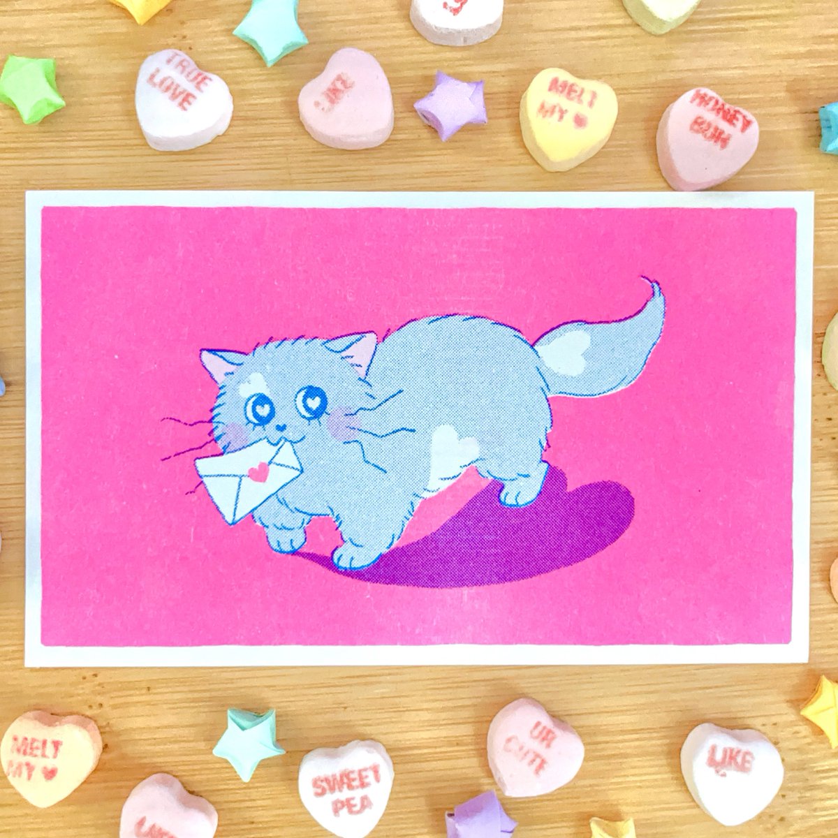 catsndraws's tweet photo. made a lil’ riso print for valentine’s day! https://t.co/6A2Wzqwzvp