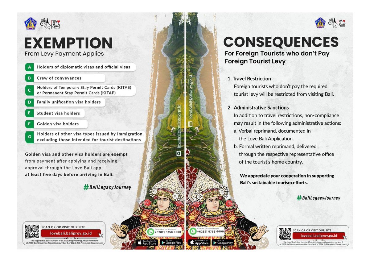 PeruEnIndonesia's tweet photo. La Embajada del Perú en Indonesia informa a sus connacionales que tengan planeado viajar a Bali que, a partir del 14 de febrero de 2024, entró en vigencia un nuevo impuesto al turismo extranjero. Podrán encontrar más información y proceso de pago en las siguientes imágenes. https://t.co/iPmmCwKDwI
