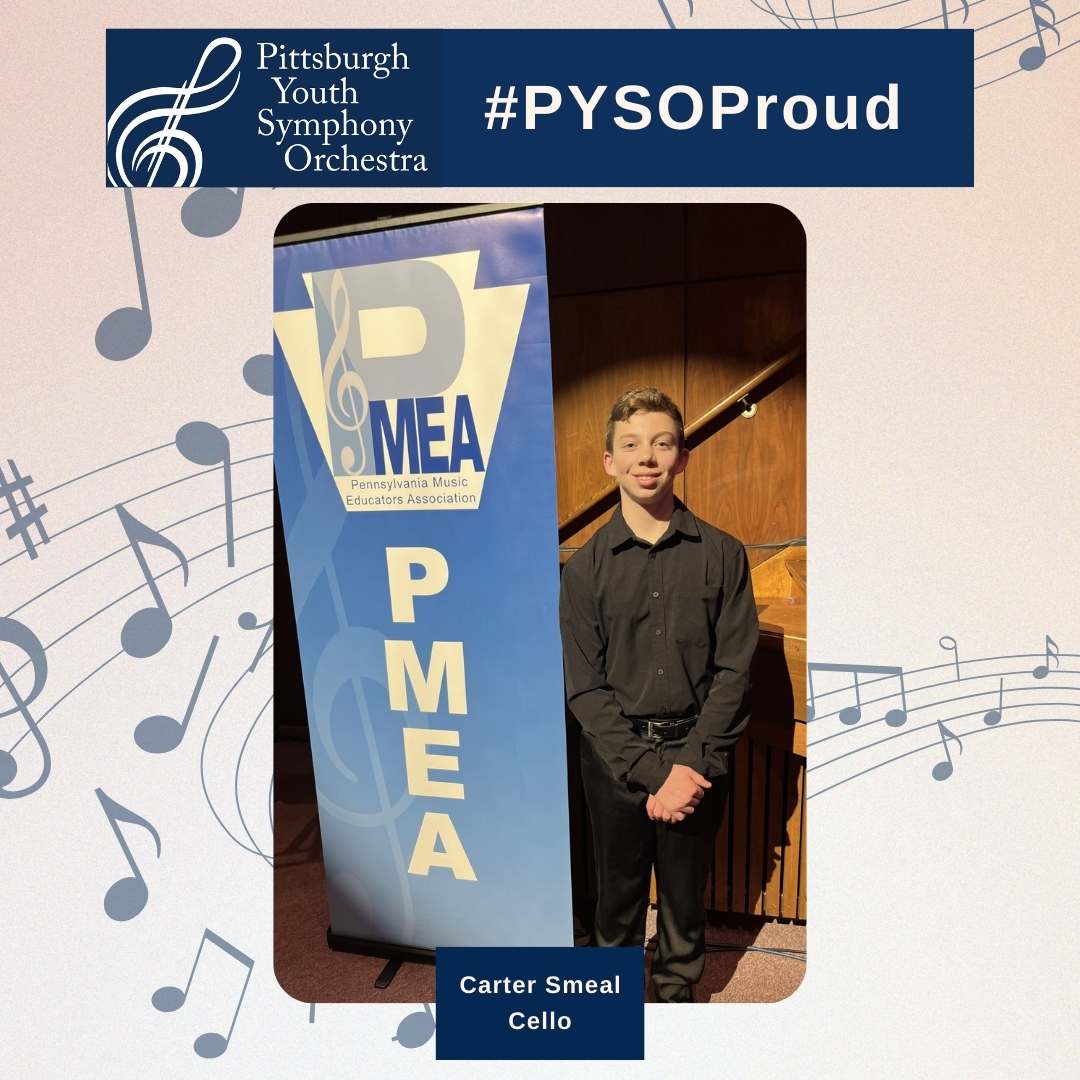 Congratulations to PYSO cellist Carter Smeal for earning first chair cello at the PMEA District 1 Orchestra! Carter will now move on to Regions at Butler High School 🎼✨ #PYSOProud