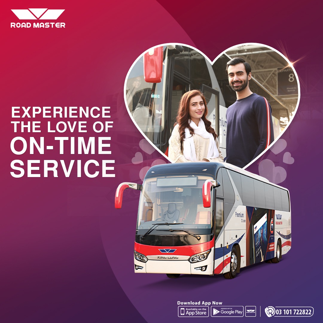 Experience the love of on time service with Road Master! Enhance your travel and enjoy the journey like never before

#TravelWithTheMaster #Lahore #Rawalpindi #Islamabad #Multan #PresidentCruise #PremiumCruise #Summer #Bookme #MasterDiscounts #OnlineBooking