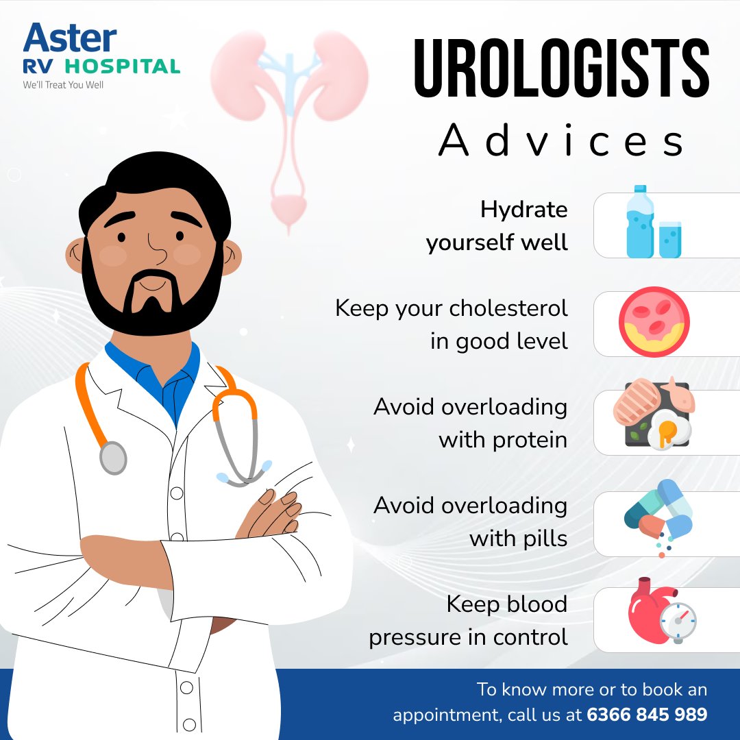 asterbangalore's tweet photo. Urologist's 5οΈβ£ tips: Hydrate, manage cholesterol, ease up on protein & pills, control Blood Pressure π©Ί
#UrologyHealth #HydrateForHealth #CholesterolCheck #KidneyCare #LessIsMore #BloodPressureMatters #Urology #AsterRV #AsterBangalore #AsterHospitals https://t.co/fBu7CFfL6z