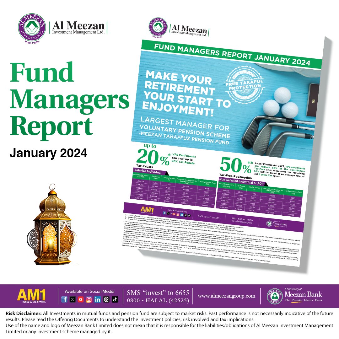 Stay updated on market performance with 
Al Meezan's Fund Managers Report January, 2024.

Visit our website now:
bit.ly/49i5Fcc

#FundManagersReport #FMR #Performance #FundPerformance