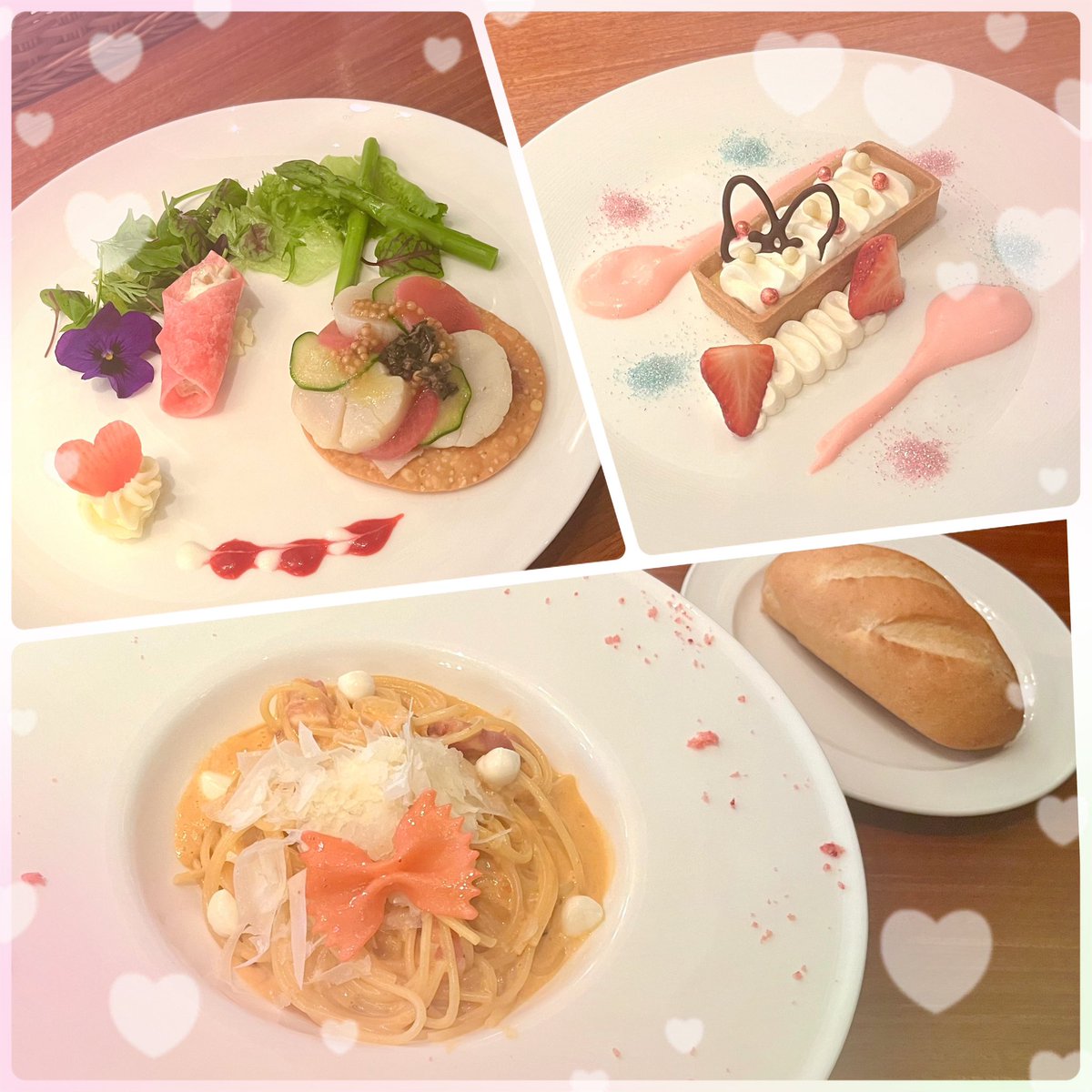 Blackcat_464's tweet photo. イーストサイド・カフェでランチ🍽️
“ミニーのファンダーランド”スペシャルセット🎀

帆立貝やサーモンなどの前菜、トマトのカルボナーラ、チーズクリームのレモンタルト、どれも美味しかった🥰

ミニーちゃんをイメージしたリボンやハートモチーフがとっても可愛かったです💕 https://t.co/iZpwmiibS1