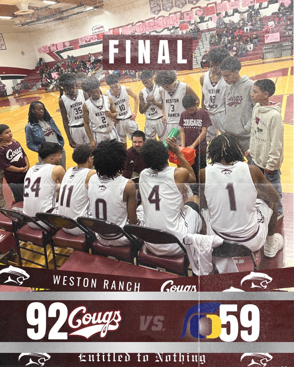 Final. Weston Ranch advances in the CIF Sac-Joaquin Section Division 1 playoffs defeating Oak Ridge of El Dorado Hills. The Cougars play the winner of Inderkum-Mountain House on Friday 🐾 🏀 #Cougs