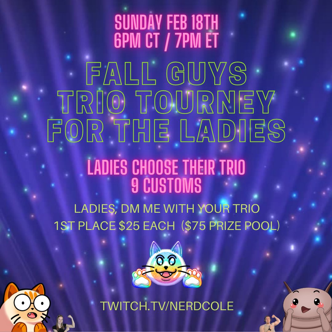 nerdcole_'s tweet photo. We have a few spots avaible for the upcoming trio tourney (the Ladies are the team captains) this Sunday!! See you there!! 👑🥵💜 https://t.co/KUSWaJoz7L