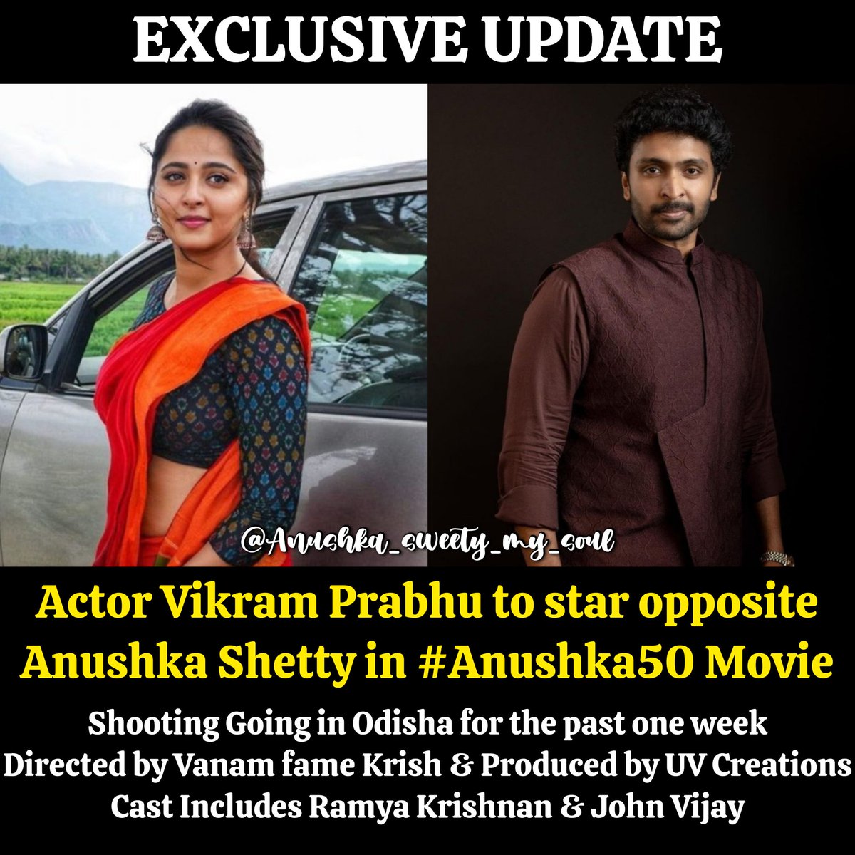 #Anushka50 Updates 💥

#VikramPrabhu to star opposite Sweety in Director Krish Movie 🎥

#AnushkaShetty #Anushka