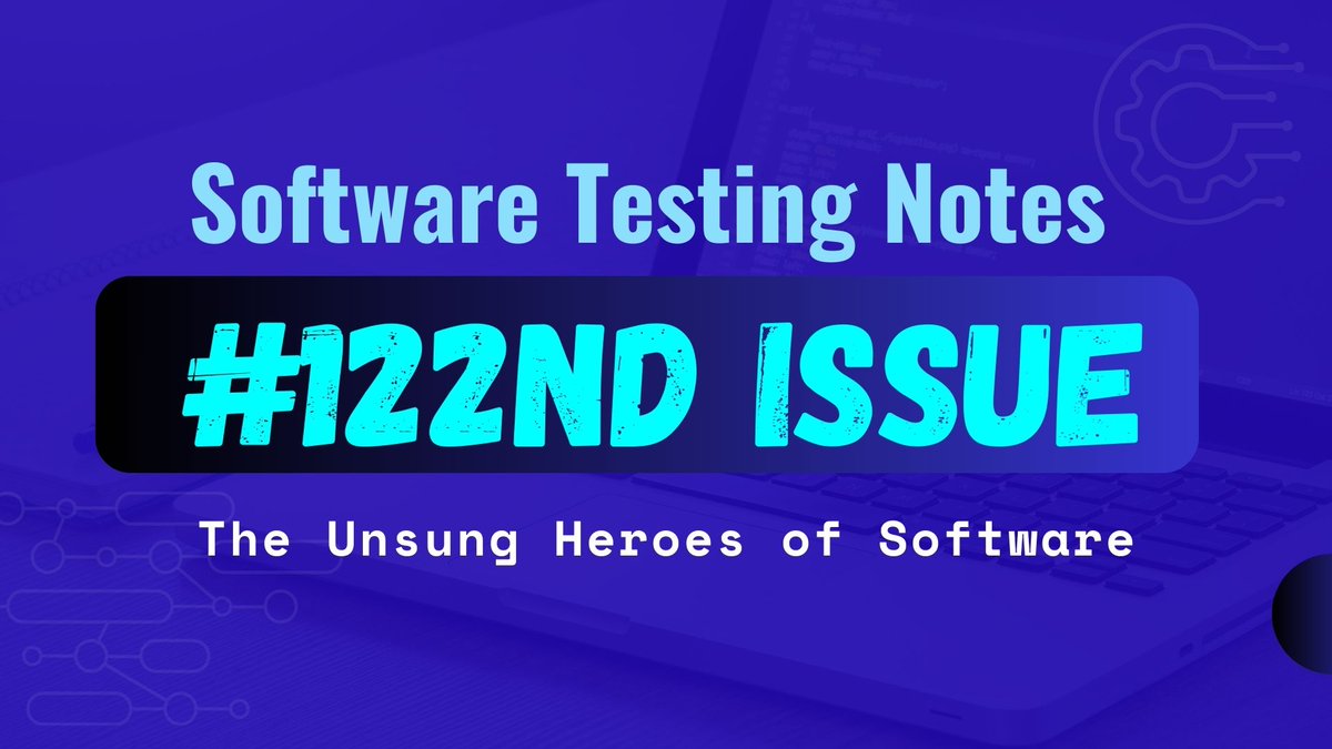 Hello everyone! 👋 The 122nd issue on #SoftwareTesting is out. 👉 softwaretestingnotes.substack.com/p/issue-122-so… Great articles and resources by @RyanCraven_QA, @qahiccupps, @bahmutov, @codingupastorm, @CerovacBogdan, @WestonThayer5, @racheleditullio and more ! 👏 #QA #testing