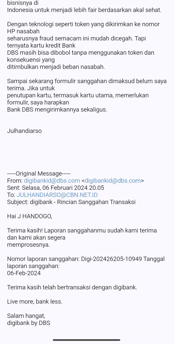 HandyHandogo's tweet photo. @digibank Hi! A straight forward fraud on my credit card seems to be going through a long and non-sense resolution on your Indonesian branch. They play the game to dodge my rejection to this unauthorized transaction. This is unethical. Need your help. https://t.co/1cqtHCjACJ