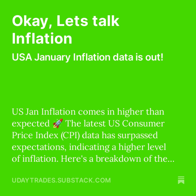 TradesUday's tweet photo. My Latest newsletter is out! On this one, we talk about the Jan US Inflation data. Subscribe now!  

Link https://t.co/564OHq7hLH…

#financialnewsletter #newsletter https://t.co/m0w80oFMSN