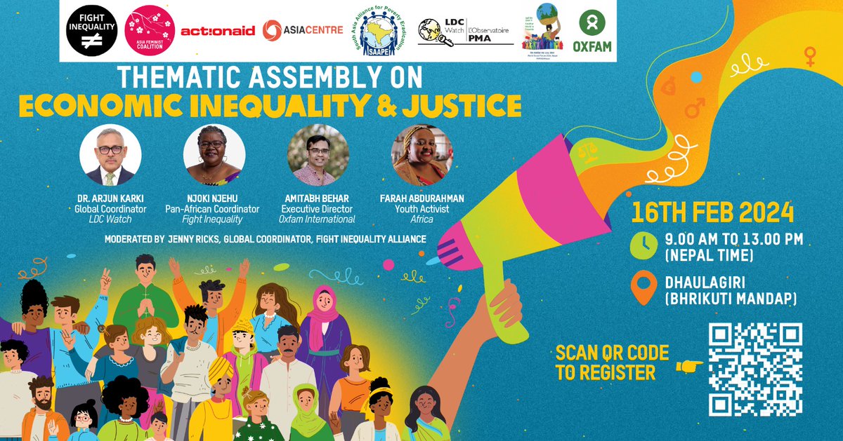 Join “Thematic Assembly on Economic Inequality & Justice” at World Social Forum in Nepal! Date: 16 February, Nepalese Time: 9AM- 13PM Venue: Dualagiri Tent Bhirkuti Mandap #WSF #economicjustice