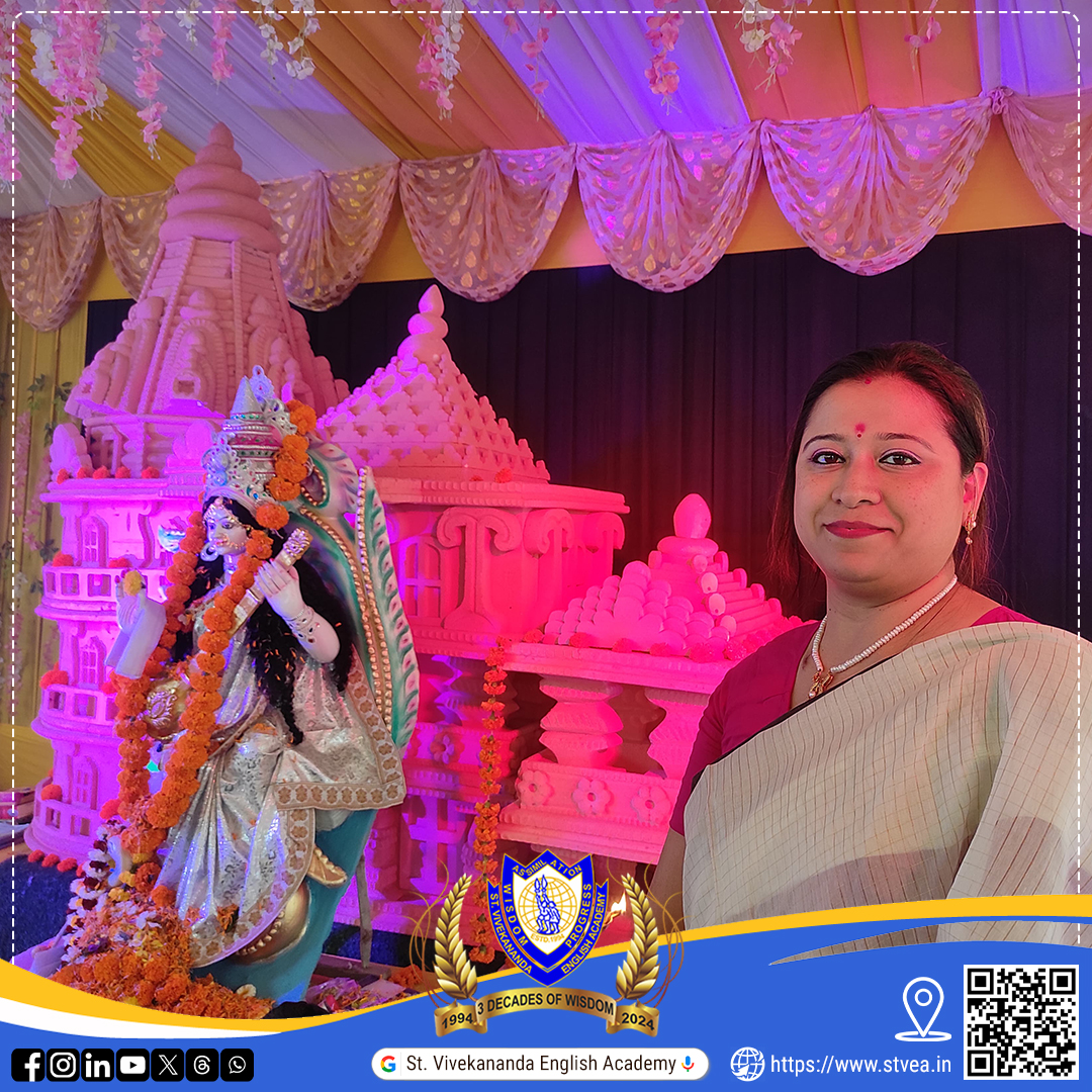 StVivekananda's tweet photo. The Artist with her creation.
Saraswati Puja 2024 - Decor courtesy of our educator, Piyali Mam.
#vasantpanchami #tradition #saraswatipuja #stvivekanandaenglishacademy #witness30 #glorytothee #svea #BestSchoolinGuwahati #education #youngminds #learningisfun #qualityeducation https://t.co/ouw2ZvV7kn
