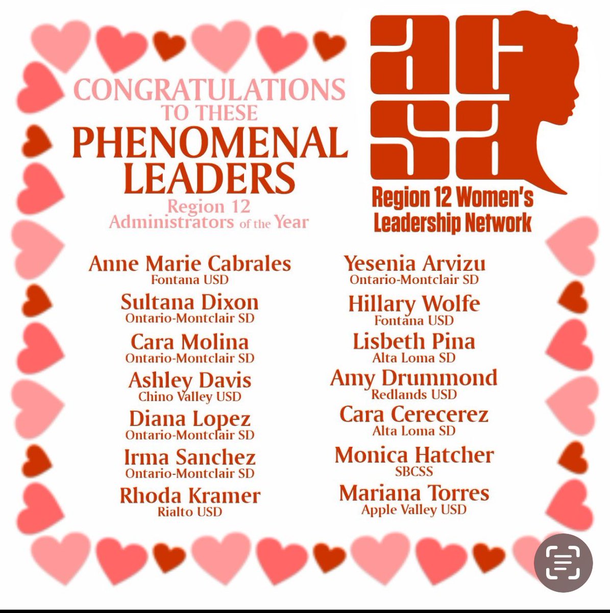 Let’s show our @ACSARegion12 #WLNstrong Admin of the Year winners some love. ❤️ #Valentine2024 #LeadWithLove