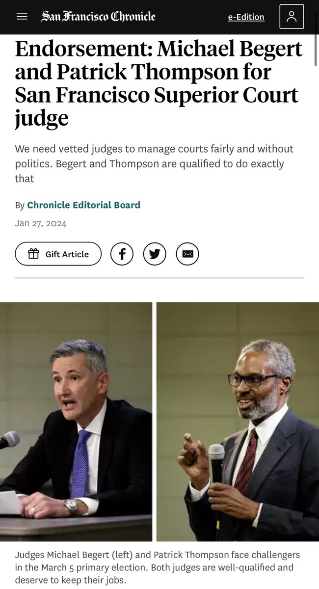 stopcrimeaction's tweet photo. We agree with the @sfchronicle and the SF Bar Association, Judges Begert and Thompson are actually well-qualified and widely respected incumbents on San Francisco’s Superior Court. We were wrong in our initial judgements. Carry on. https://t.co/lIvTe729hO