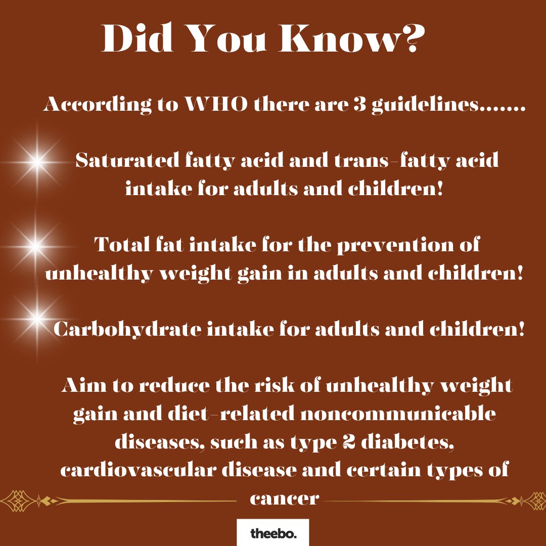 Theebo_co's tweet image. WHO🌐 Updated guidelines on total fat, saturated/trans-fats, and carbohydrates are here, backed by the latest scientific evidence. 

🍎🥦 Let's prioritize health by following these recommendations.

 💪 Stay informed for a healthier future! 

#WHOGuidelines  #healthylifestyle