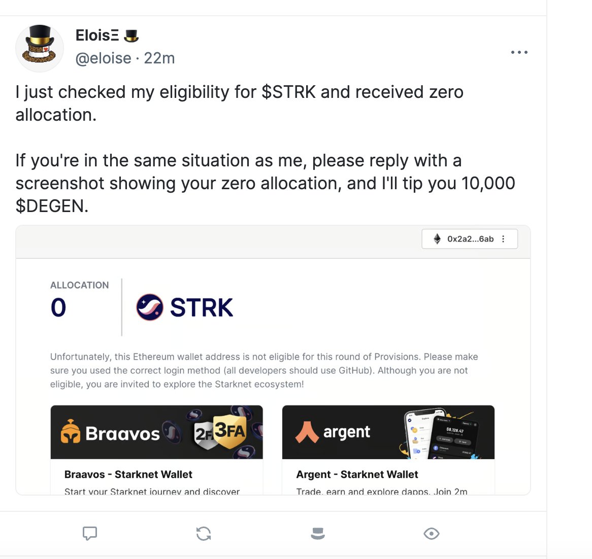 unvalueable2111's tweet photo. Missed out on the $STRK airdrop? No worries! Reply here if you didn't get the airdrop, and I might tip you some $DEGEN as a consolation. Keep your spirits up! https://t.co/noyafrfRC2 https://t.co/5QdkdyVobn