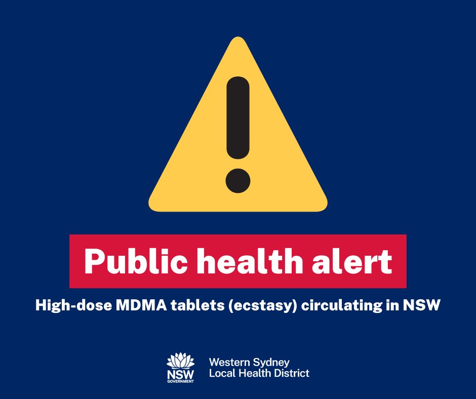 ⚠️ Warning: High-dose MDMA tablets (ecstasy) circulating in NSW NSW Health is warning the public of multiple high-dose MDMA tablets, found to contain around twice the average dose of other MDMA tablets in recent circulation. Read more on The Pulse thepulse.org.au/2024/02/15/war…