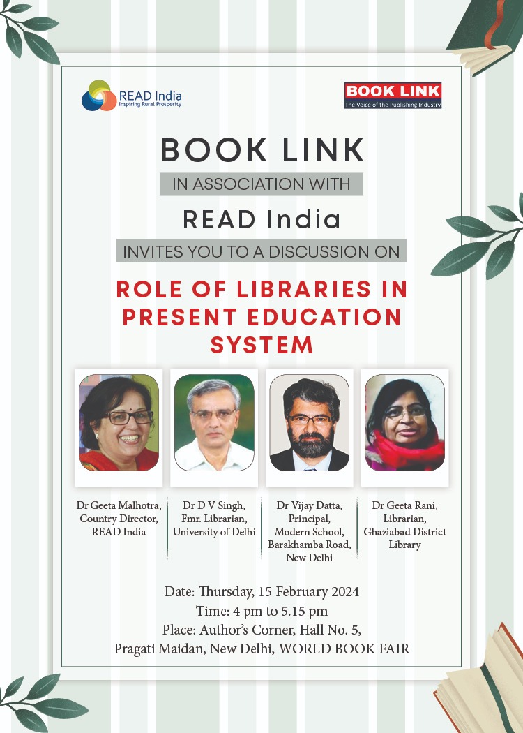 booklink2_0's tweet photo. #BookLink proudly partners with #ReadIndia for a thought-provoking discussion on the 'Role of Libraries in Present Education System' at the World #BookFair, Feb 15th, 4 PM. Join us and support our endeavor to promote reading, as together, we hope to build a world of #readers! https://t.co/APiMjxoXI2
